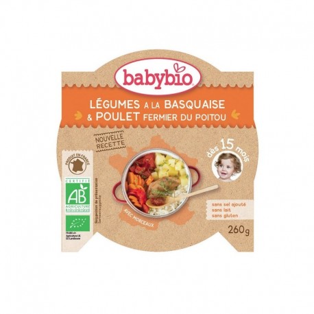 Babybio Assiette Légumes à la Basquaise & Poulet fermier du Poitou 260g