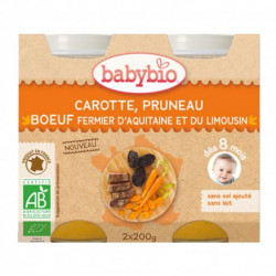 Babybio Petit pot Carotte, Pruneau, Boeuf fermier Aquitaine & Limousin 2*200g
