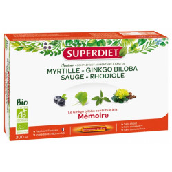 Super Diet Quatuor Myrtille, Rhodiole, Ginkgo Biloba, Sauge Bio 20 Ampoules