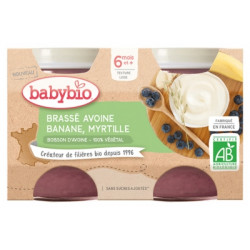 Babybio Brassé Végétal Avoine Banane Myrtille 6 Mois et + Bio 2 Pots de 130 g