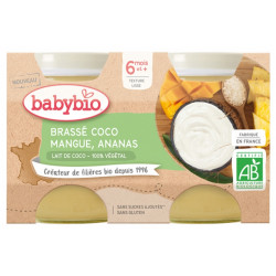Babybio Brassé Végétal Coco Mangue Ananas 6 Mois et + Bio 2 Pots de 130 g