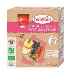 Babybio Gourdes Pomme d'Aquitaine, Myrtille &Fraise 4X90g