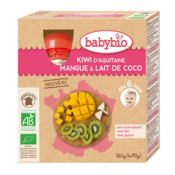 Babybio Kiwi Mangue Lait De Coco Bio Des 6 Mois 4x90g