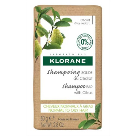 Klorane shampoing solide au cédrat cheveux normaux à gras 80 g