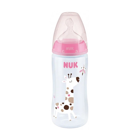 NUK First Choice + Biberon Temperature Control 360 ml 6-18 Mois -Rose clair Girafe