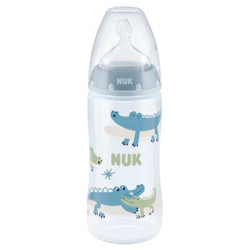 NUK First Choice + Biberon Temperature Control 360 ml 6-18 Mois - Bleu clair Crocodile