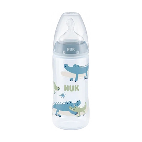 NUK First Choice + Biberon Temperature Control 360 ml 6-18 Mois - Bleu clair Crocodile