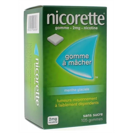 Nicorette 2 mg menthe glaciale sans sucre 105 gommes à mâcher
