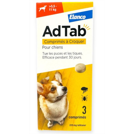 AdTab 225mg Antiparasitaire Chiens 5.5-11kg 3 Cps