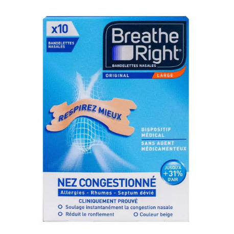Breathe Right Original taille large 10 Bandelettes nasales